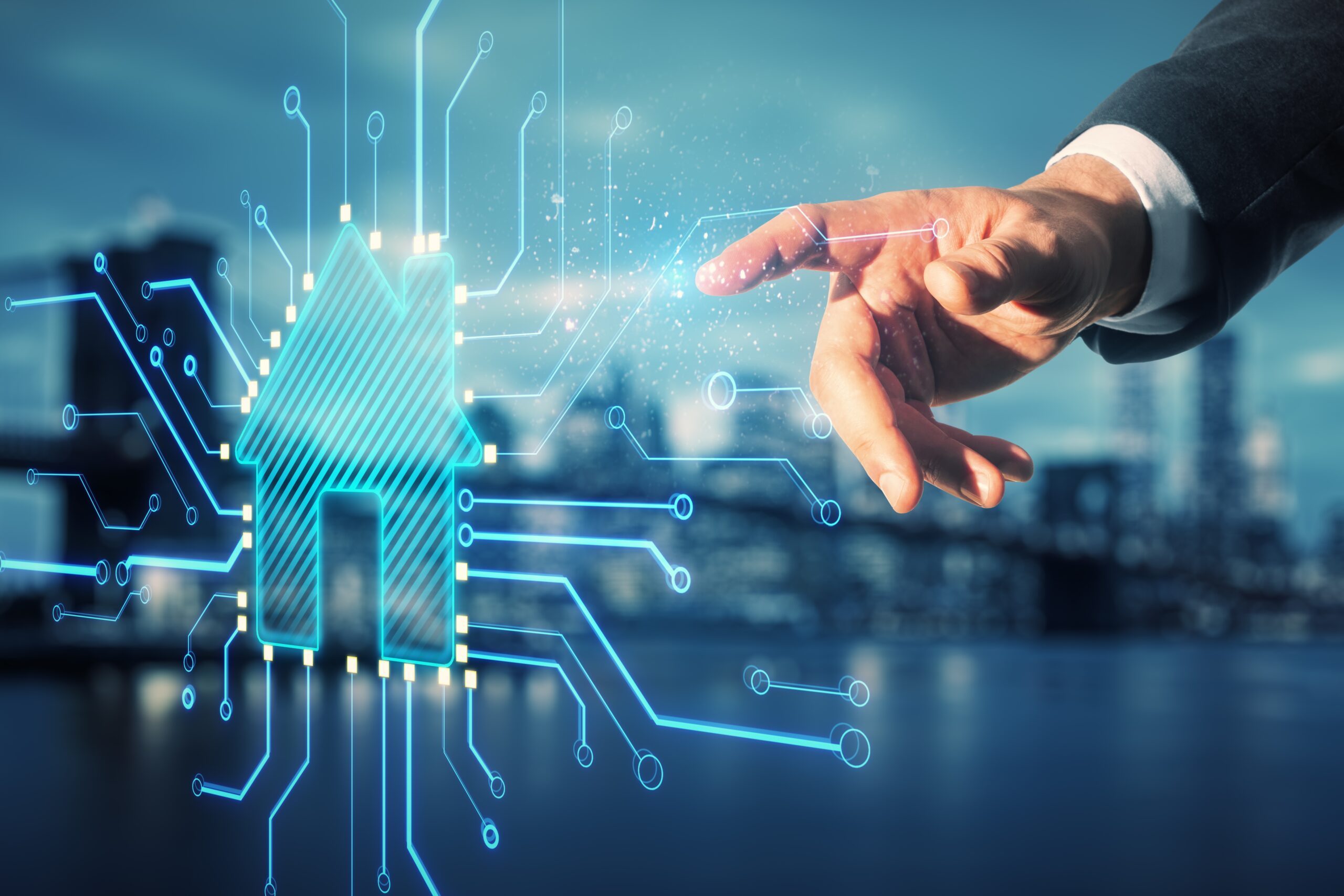 Command center interface with abstract glowing control panel