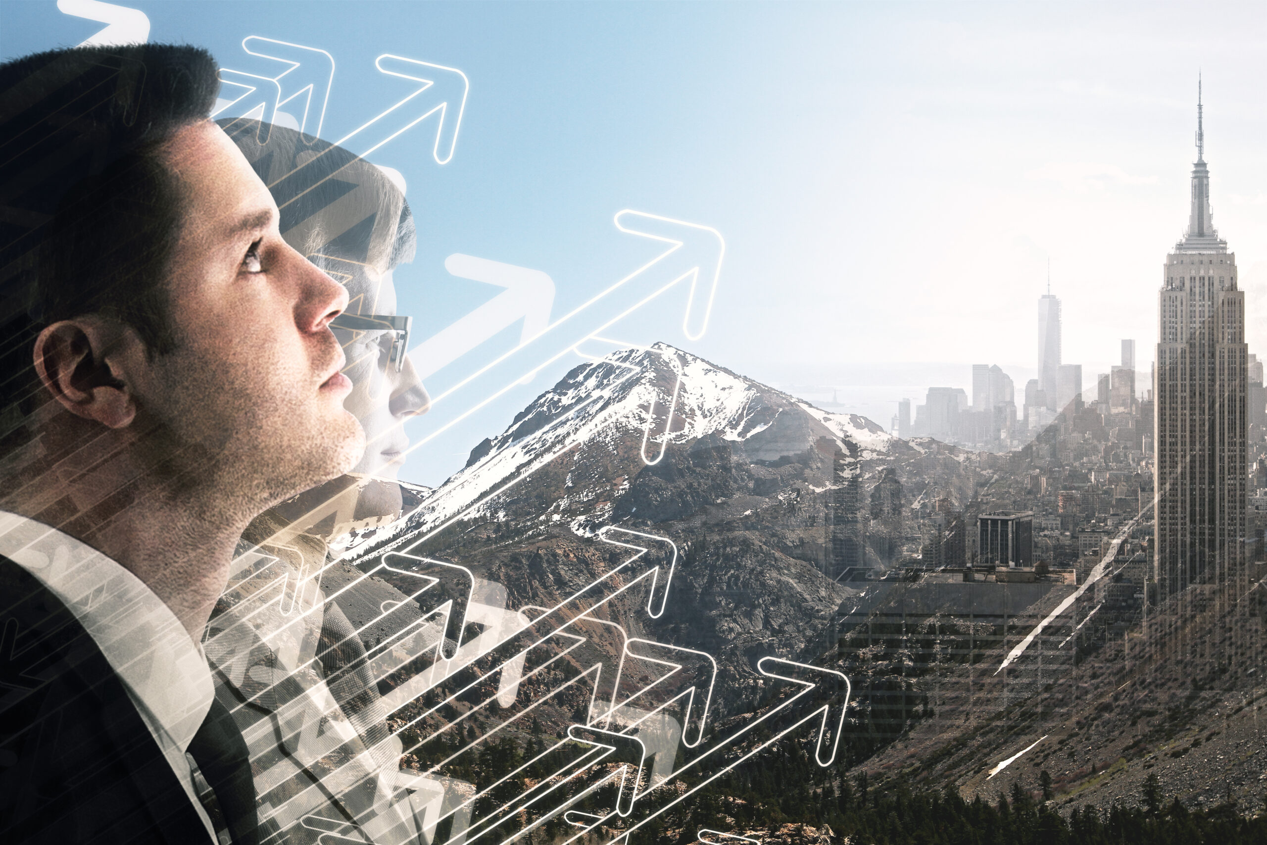 Strategic operator reviewing futuristic business systems and growth architecture